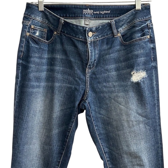 Soho Women's Curvy Boyfriend Jeans Size 10 Blue Distressed Denim Cuffs - Picture 2 of 11